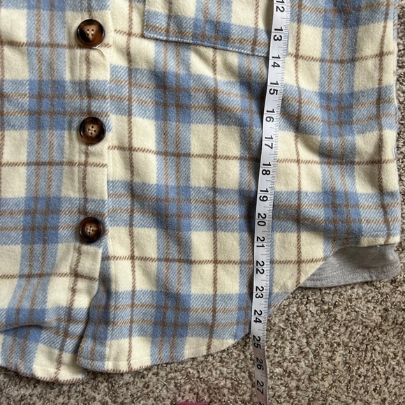 Veveret Blue Cream Plaid Shacket Flannel Jacket Fall Spring Comfy Casual Large - Picture 7 of 7